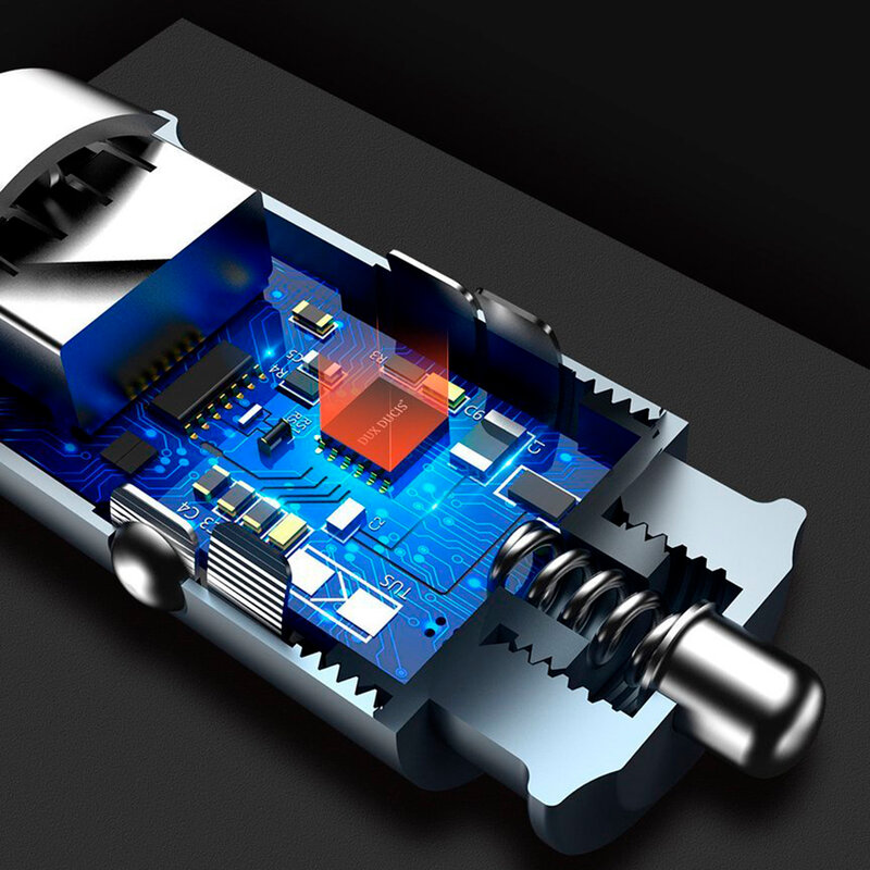 Incarcator Auto Dux Ducis B50 USB/Type-C + Cablu De Incarcare Type-C/Lightning 30W 5A - Argintiu