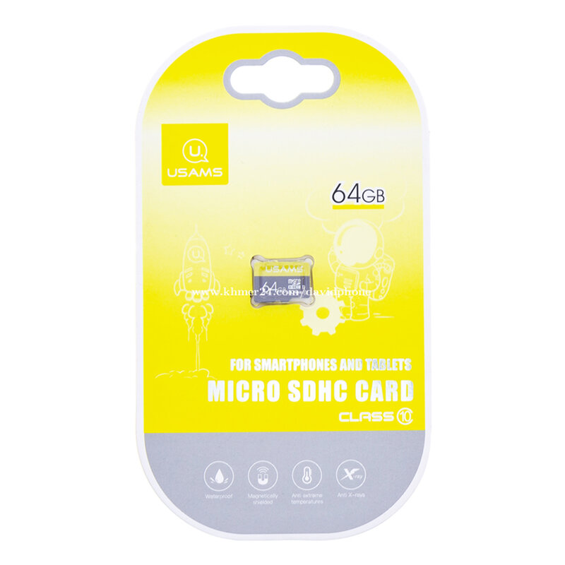 Card De Memorie USAMS Micro SDHC 64GB Clasa 10 Pentru Telefoane Si Tablete - Gri/Galben