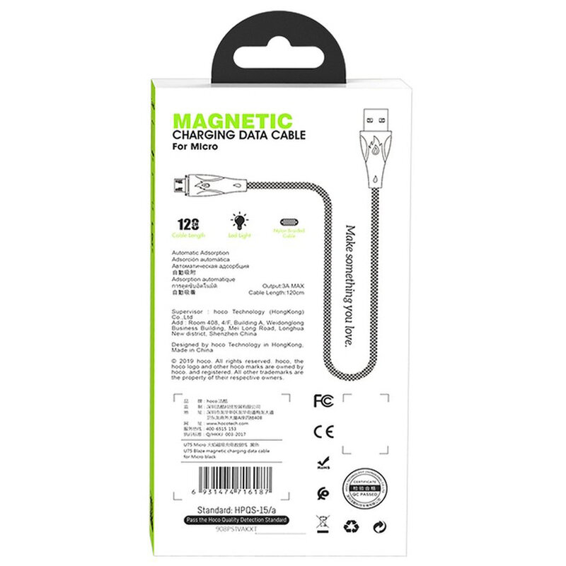 Cablu De Date Hoco U75 Magnetic USB to Micro-USB 3A 1.2m - Negru