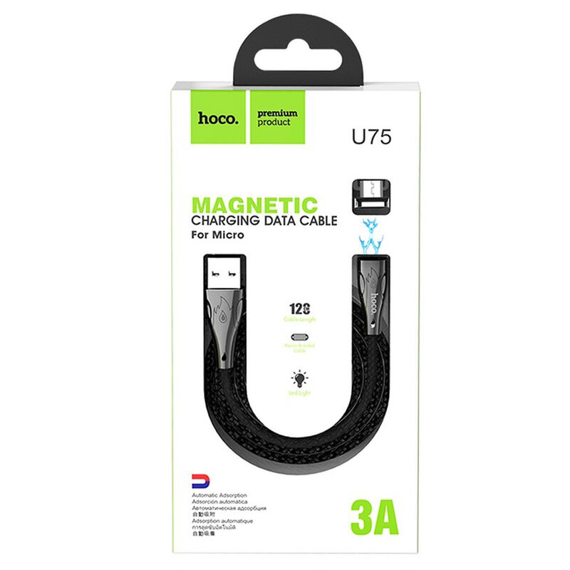 Cablu De Date Hoco U75 Magnetic USB to Micro-USB 3A 1.2m - Negru