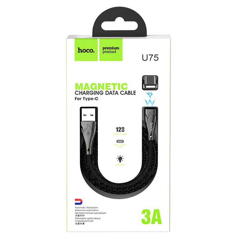Cablu De Date Hoco U75 Magnetic USB to Type-C 3A 1.2m - Negru