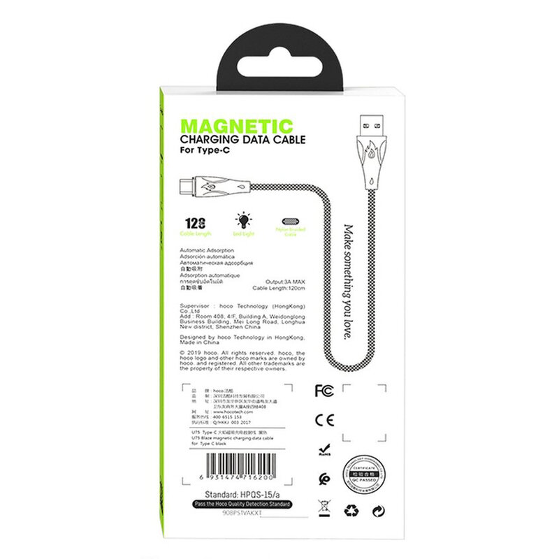 Cablu De Date Hoco U75 Magnetic USB to Type-C 3A 1.2m - Negru