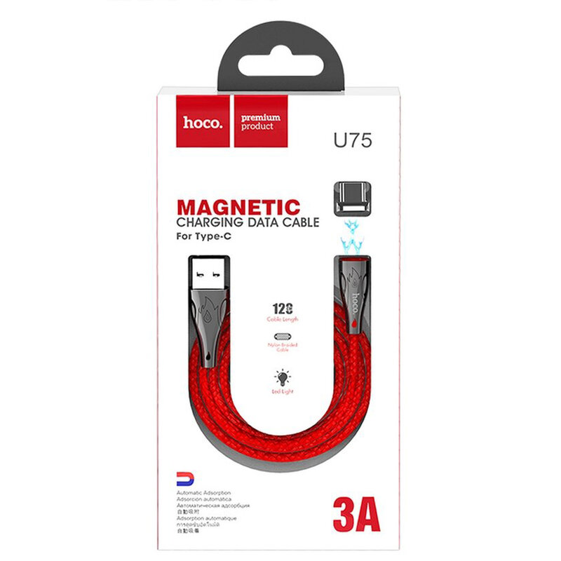 Cablu De Date Hoco U75 Magnetic USB to Type-C 3A 1.2m - Rosu