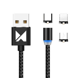 Cablu De Date Wozinsky 3in1 Magnetic Cu Led USB to Type-C/Micro-USB/Lightning 2.4A 1m – Negru