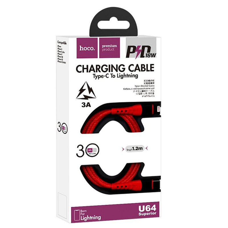 Cablu De Date Hoco U64 Superior Type-C To Lightning 3A 1.2M - Rosu