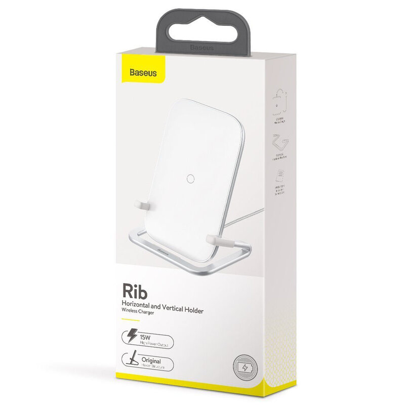 Incarcator Wireless Baseus Rib Cobble Induction Horizontal And Vertical Holder 15W - WXPG-02 - Alb