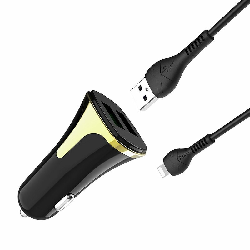Incarcator Auto Hoco Z31 Universal Dual USB QC3.0 Cu Cablu De Incarcare USB/Lightning 18W 3.4A - Negru