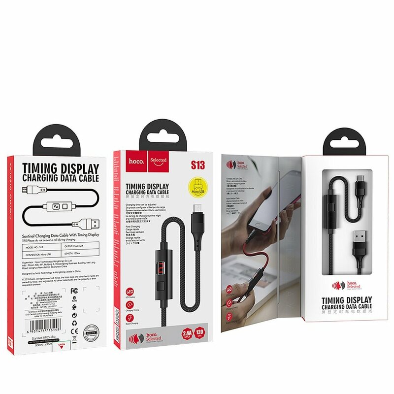 Cablu De Date Hoco Selected S13 Micro-USB Cu Temporizator Si Afisaj LED - Negru