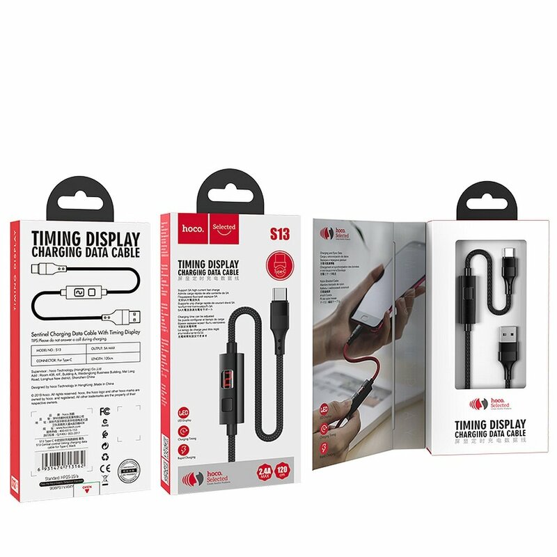 Cablu De Date Hoco Selected S13 Type-C Cu Temporizator Si Afisaj LED - Negru