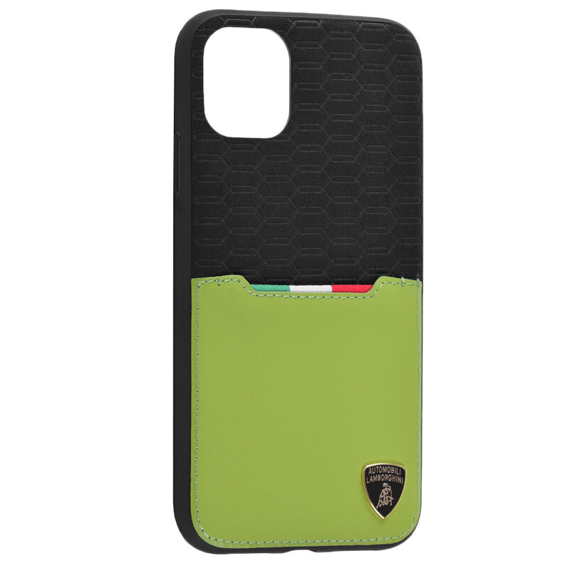 Husa iPhone 11 Pro Max Lamborghini Urus D8 Din Piele Naturala - Verde/Negru