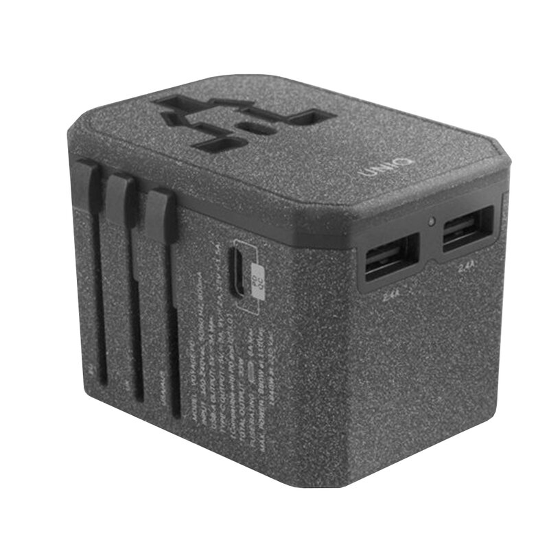 Incarcator Priza Uniq VoyagePD 18W 2xUSB/Type-C World Travel Universal Adapter EU/UK/USA/AUS - Gri
