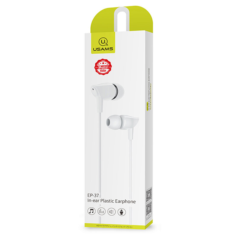Casti In-Ear Cu Microfon USAMS EP-37 Plastic Earphone 3.5mm 1.2m - US-SJ382 - Alb
