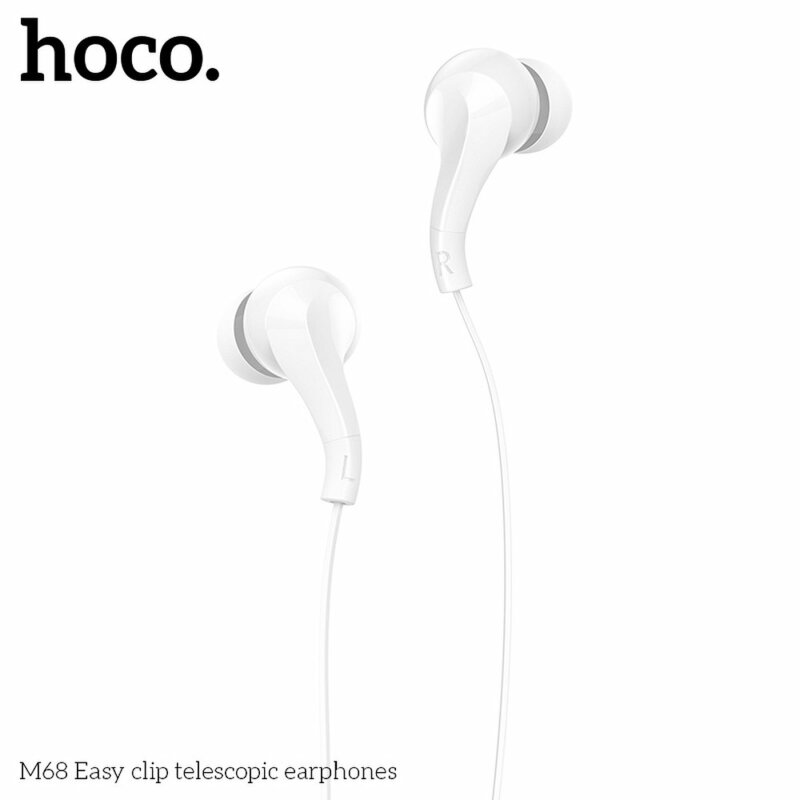 Casti In-Ear Hoco M68 Stereo Earphones HiFi Dual Retraction Bass Music 3.5mm 65cm - Alb