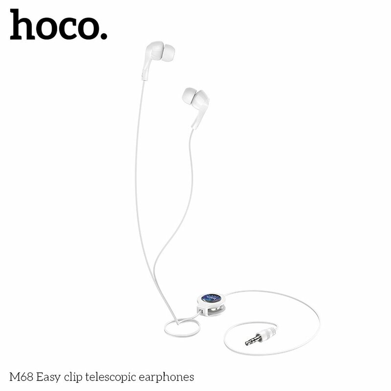 Casti In-Ear Hoco M68 Stereo Earphones HiFi Dual Retraction Bass Music 3.5mm 65cm - Alb