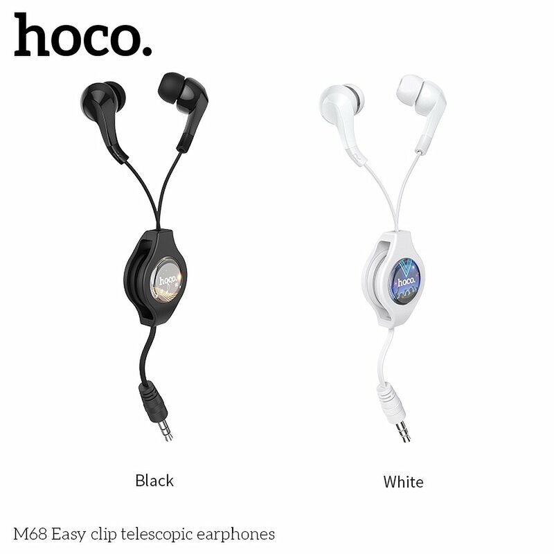 Casti In-Ear Hoco M68 Stereo Earphones HiFi Dual Retraction Bass Music 3.5mm 65cm - Alb