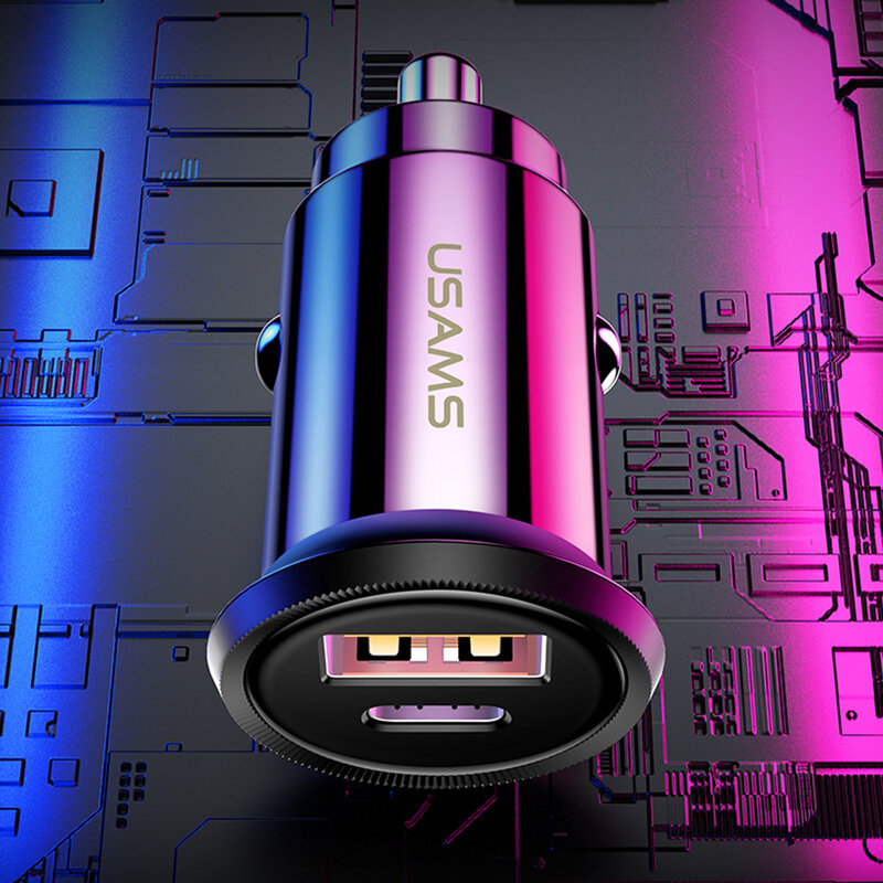 Incarcator Auto USAMS C12 USB QC4.0 + Type-C PD3.0 Fast Charging 8A - US-CC086 - Alb