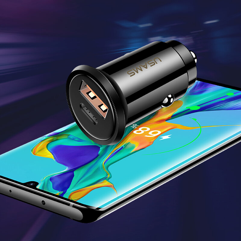 Incarcator Auto USAMS C12 USB QC4.0 + Type-C PD3.0 Fast Charging 8A - US-CC086 - Alb