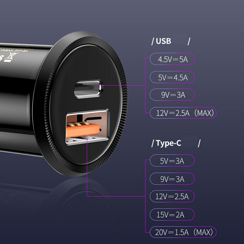 Incarcator Auto USAMS C12 USB QC4.0 + Type-C PD3.0 Fast Charging 8A - US-CC086 - Alb