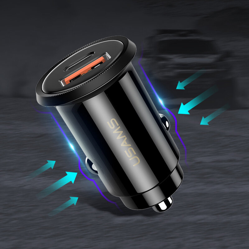 Incarcator Auto USAMS C12 USB QC4.0 + Type-C PD3.0 Fast Charging 8A - US-CC086 - Alb