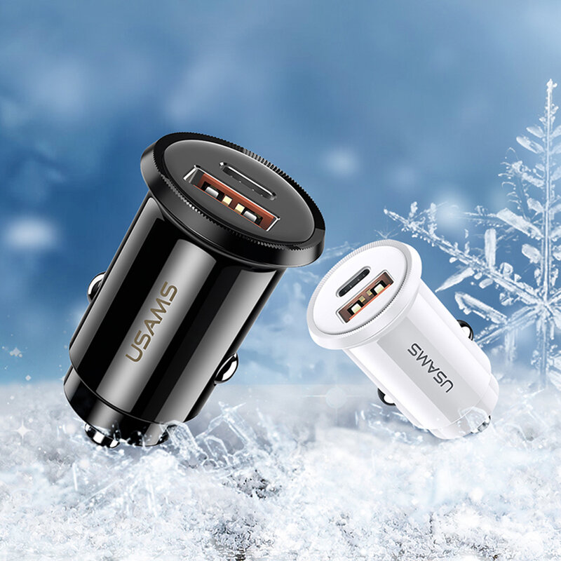 Incarcator Auto USAMS C12 USB QC4.0 + Type-C PD3.0 Fast Charging 8A - US-CC086 - Alb