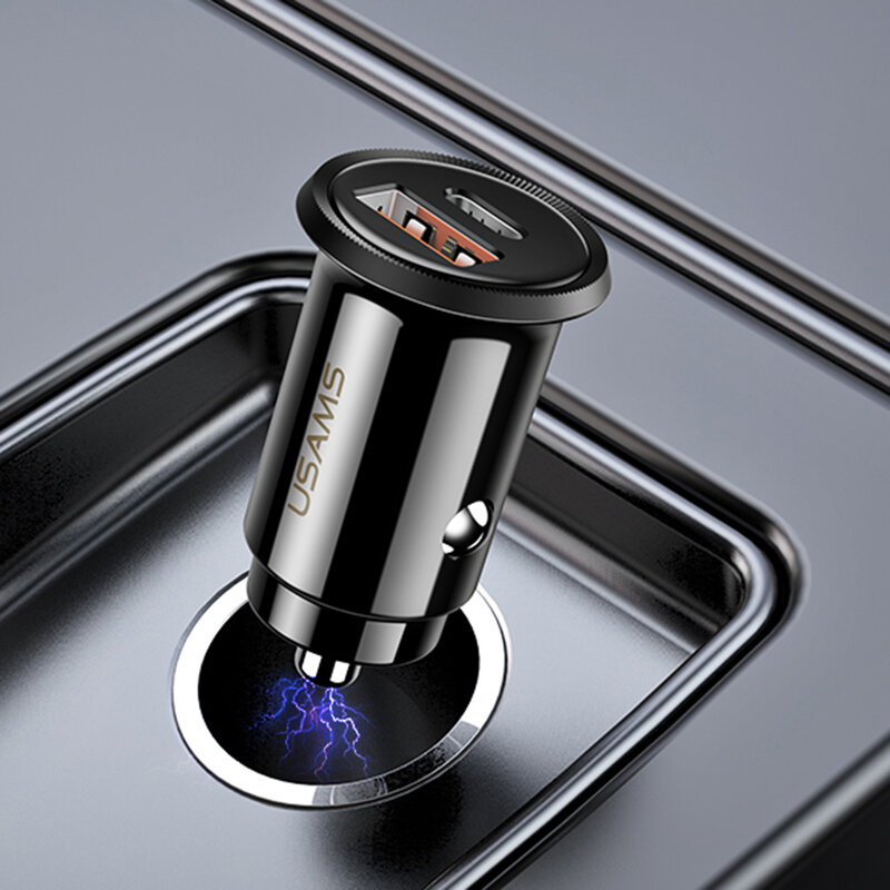 Incarcator Auto USAMS C12 USB QC4.0 + Type-C PD3.0 Fast Charging 8A - US-CC086 - Alb