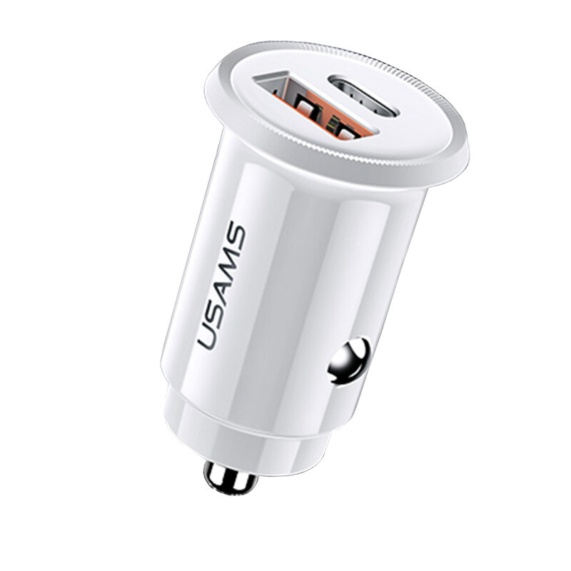 Incarcator Auto USAMS C12 USB QC4.0 + Type-C PD3.0 Fast Charging 8A - US-CC086 - Alb