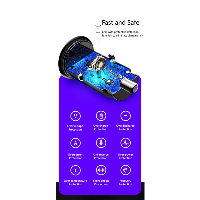 Incarcator Auto USAMS C15 USB QC4.0 + Type-C PD3.0 Fast Charging 8A - US-CC097 - Negru