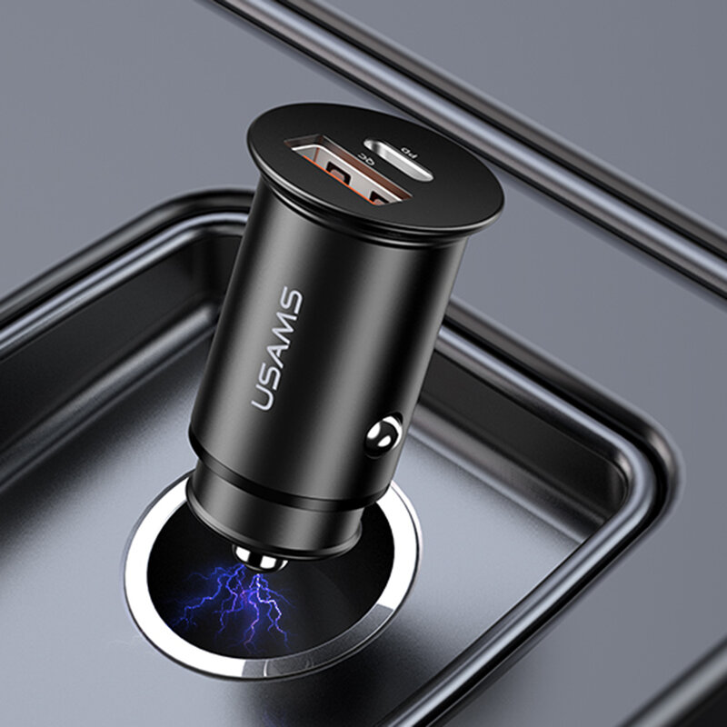 Incarcator Auto USAMS C15 USB QC4.0 + Type-C PD3.0 Fast Charging 8A - US-CC097 - Negru
