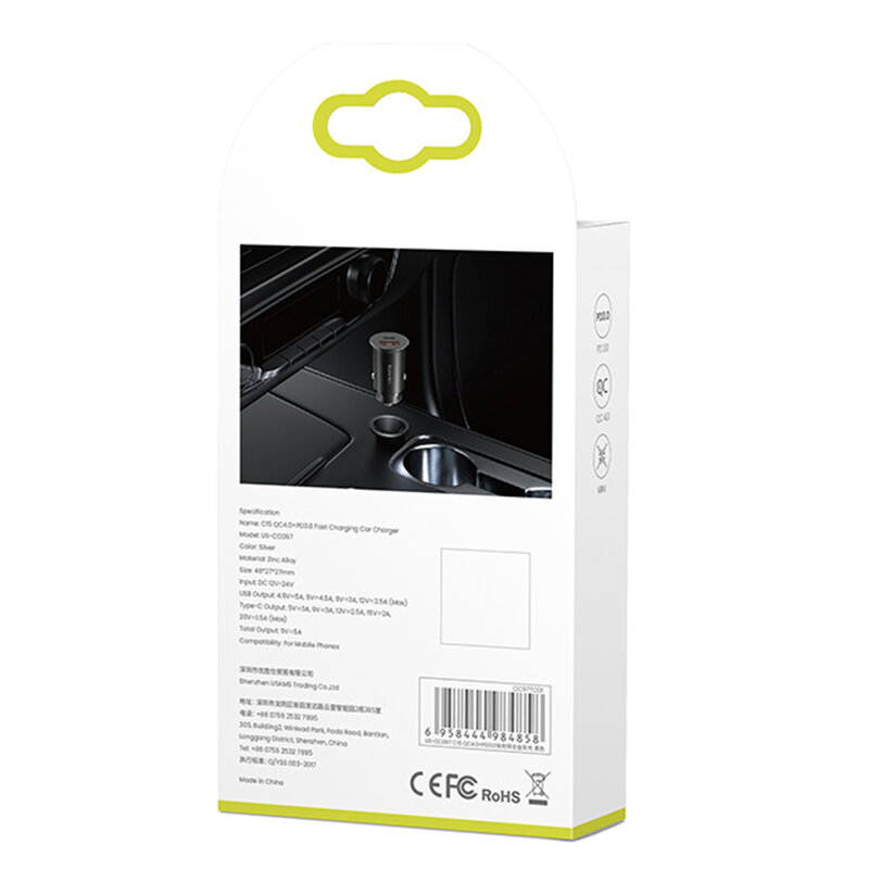 Incarcator Auto USAMS C15 USB QC4.0 + Type-C PD3.0 Fast Charging 8A - US-CC097 - Negru