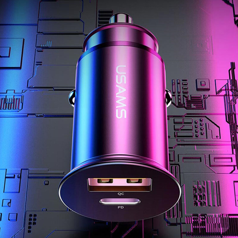 Incarcator Auto USAMS C15 USB QC4.0 + Type-C PD3.0 Fast Charging 8A - US-CC097 - Negru