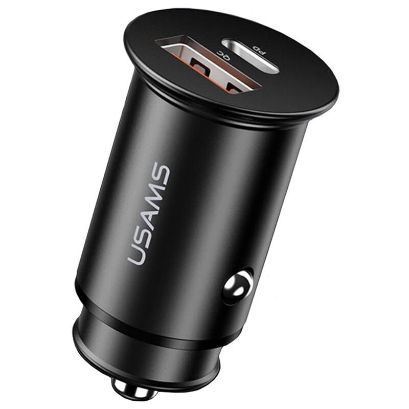 Incarcator Auto USAMS C15 USB QC4.0 + Type-C PD3.0 Fast Charging 8A - US-CC097 - Negru