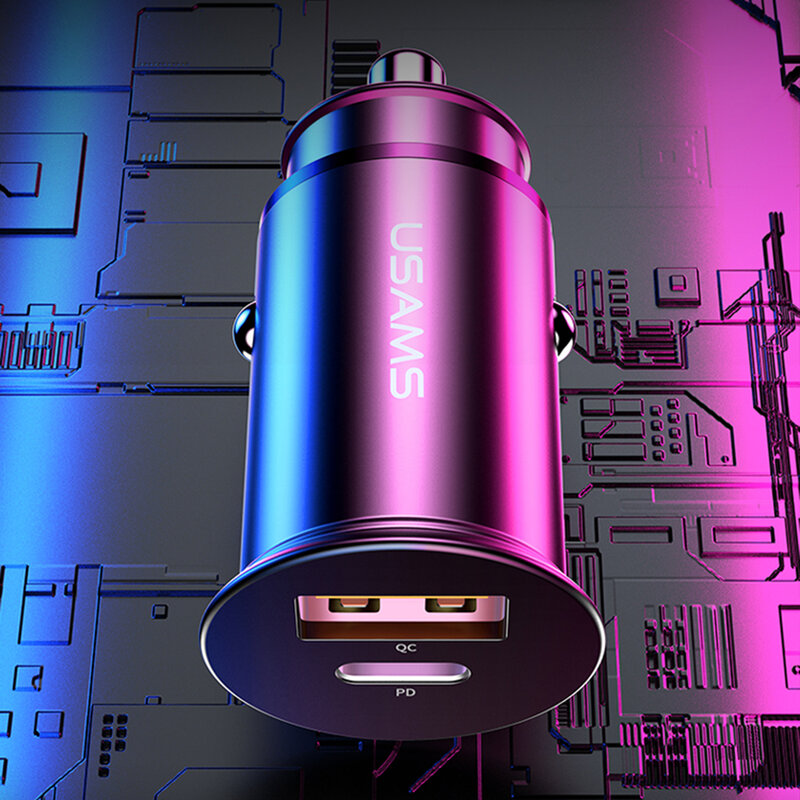 Incarcator Auto USAMS C15 USB QC4.0 + Type-C PD3.0 Fast Charging 8A - US-CC097 - Argintiu