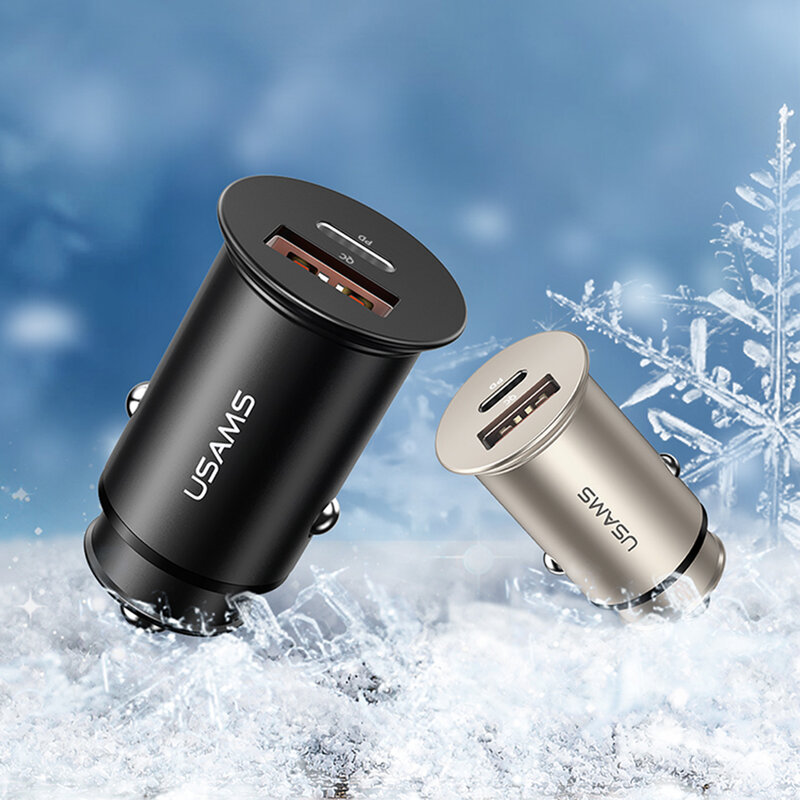 Incarcator Auto USAMS C15 USB QC4.0 + Type-C PD3.0 Fast Charging 8A - US-CC097 - Argintiu