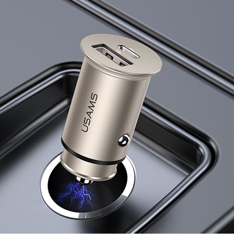 Incarcator Auto USAMS C15 USB QC4.0 + Type-C PD3.0 Fast Charging 8A - US-CC097 - Argintiu