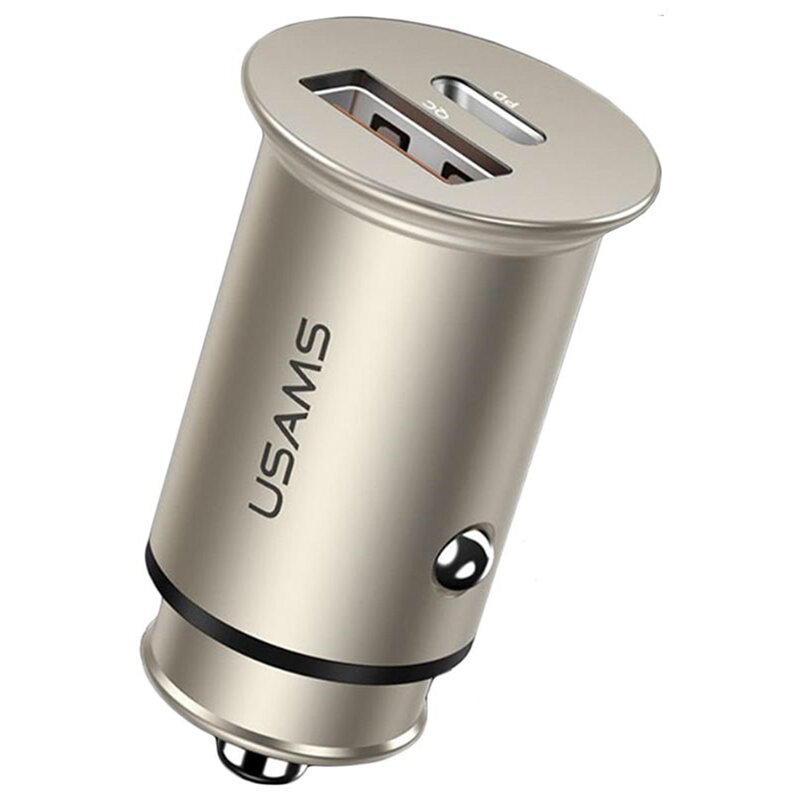 Incarcator Auto USAMS C15 USB QC4.0 + Type-C PD3.0 Fast Charging 8A - US-CC097 - Argintiu
