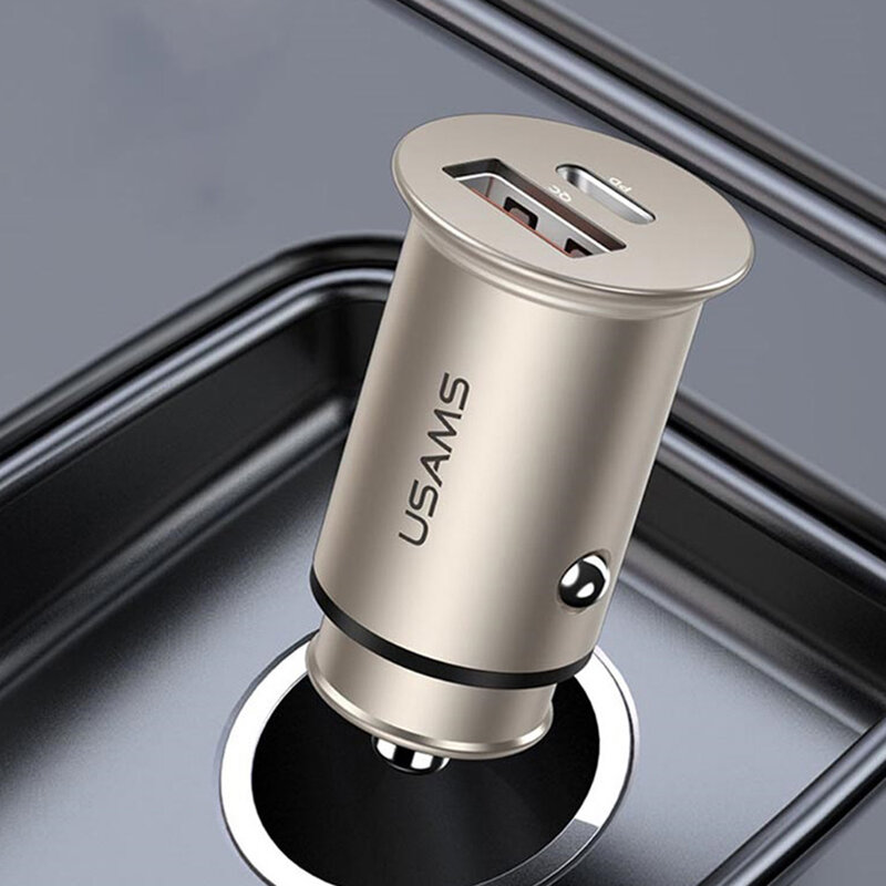 Incarcator Auto USAMS C15 USB QC4.0 + Type-C PD3.0 Fast Charging 8A - US-CC097 - Argintiu