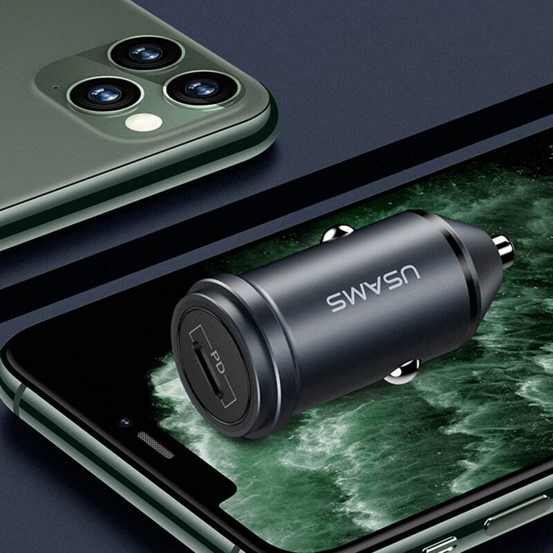 Incarcator Auto USAMS C14 Fast Charging Type-C PD3.0 Aluminum 3A 18W - US-CC095 - Gri