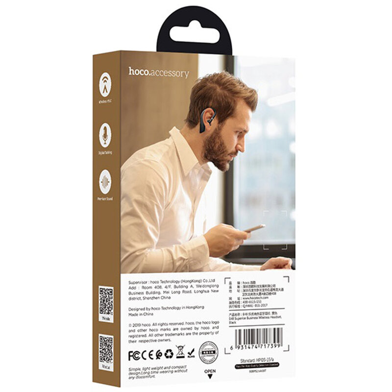 Casca Bluetooth Hoco E48 Superior Business Wireless Headset Left/Right BT V5.0 18h - Negru