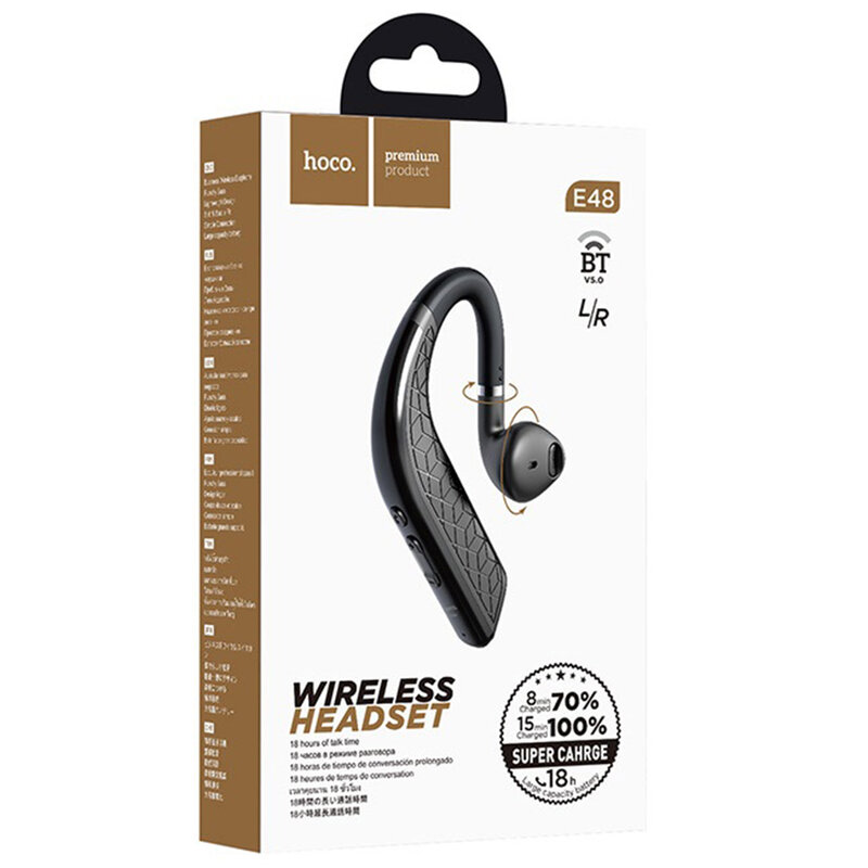 Casca Bluetooth Hoco E48 Superior Business Wireless Headset Left/Right BT V5.0 18h - Negru