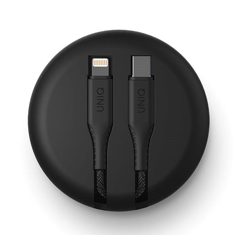 Cablu De Date Uniq Halo Tough Reinforced Type-C To Lightning Cu Organizator Pentru Cabluri 3A 18W - Negru