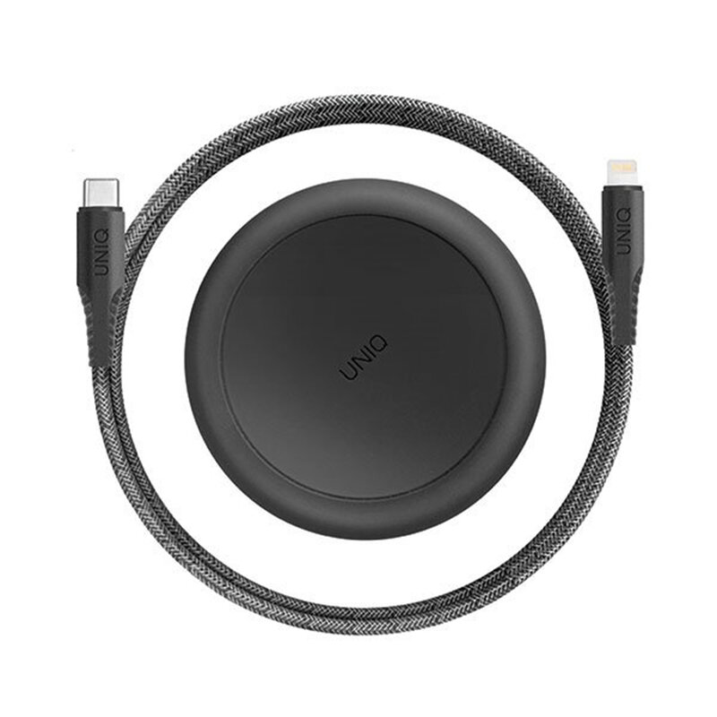 Cablu De Date Uniq Halo Tough Reinforced Type-C To Lightning Cu Organizator Pentru Cabluri 3A 18W - Negru