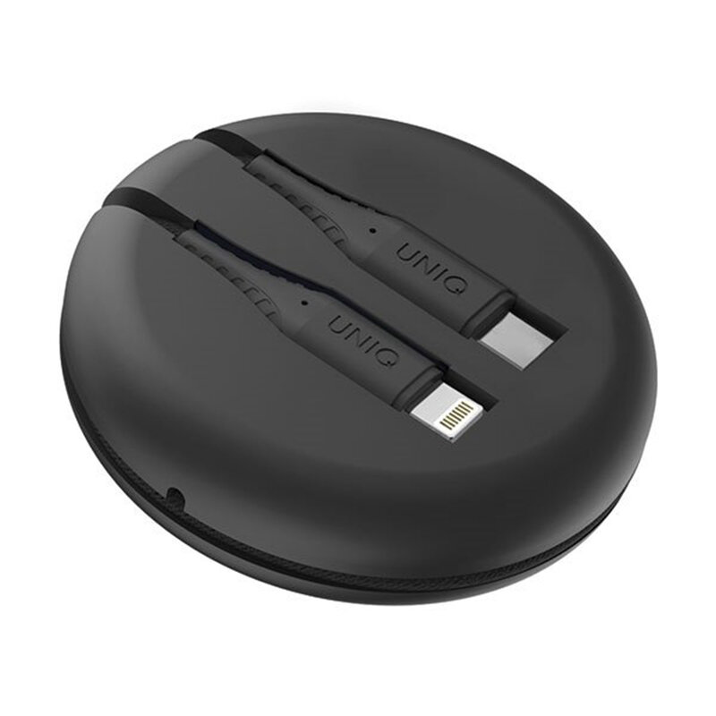Cablu De Date Uniq Halo Tough Reinforced Type-C To Lightning Cu Organizator Pentru Cabluri 3A 18W - Negru
