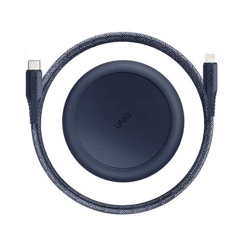Cablu De Date Uniq Halo Tough Reinforced Type-C To Lightning Cu Organizator Pentru Cabluri 3A 18W - Albastru