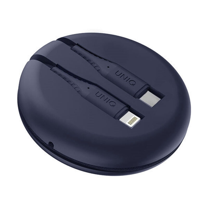 Cablu De Date Uniq Halo Tough Reinforced Type-C To Lightning Cu Organizator Pentru Cabluri 3A 18W - Albastru