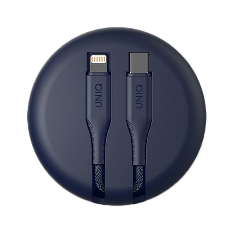 Cablu De Date Uniq Halo Tough Reinforced Type-C To Lightning Cu Organizator Pentru Cabluri 3A 18W - Albastru