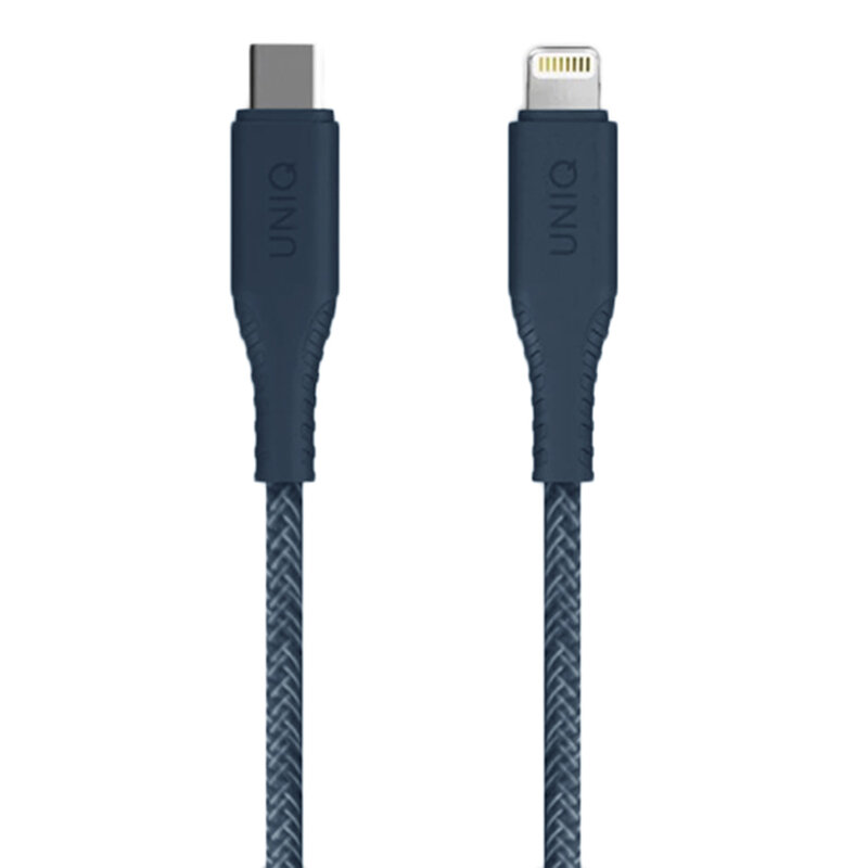 Cablu De Date Uniq Halo Tough Reinforced Type-C To Lightning Cu Organizator Pentru Cabluri 3A 18W - Albastru