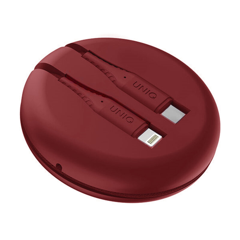 Cablu De Date Uniq Halo Tough Reinforced Type-C To Lightning Cu Organizator Pentru Cabluri 3A 18W - Rosu
