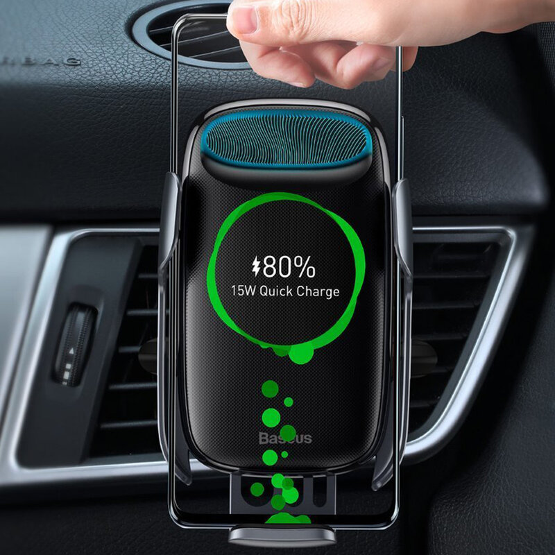 Suport auto cu incarcare wireless Baseus, 15W, negru, WXHW02-01