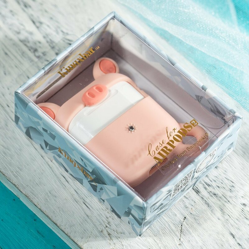 Husa Apple Airpods Kingxbar Adorable Cute Animals Cu Cristale Swarovski Din Silicon - Pink Pig