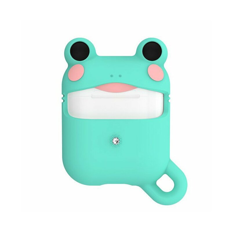 Husa Apple Airpods Kingxbar Adorable Cute Animals Cu Cristale Swarovski Din Silicon - Green Frog